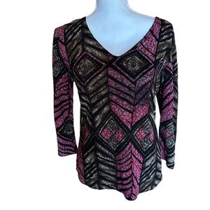 NOTATIONS Vintage Y2K Geometric Pattern Blouse Whimsygoth 90s‎ Stretch Purple